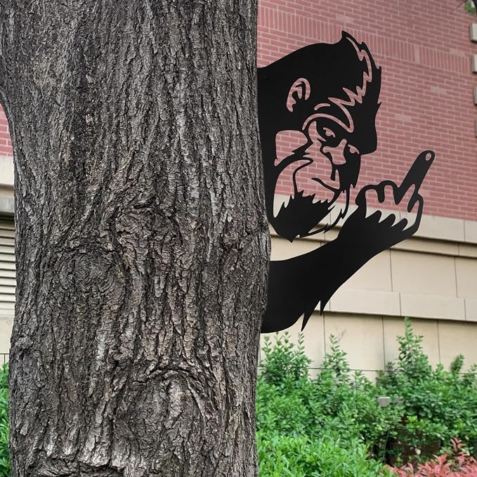 19.7 IN Sasquatch Peek Flip Off Metal Sign Bigfoot Yard Decor | Funny Big Foot Cutout Plaque Sculpture Silhouette Art Tree Fence Garden Patio House Wall Porch 19.7x13 IN Middle Finger