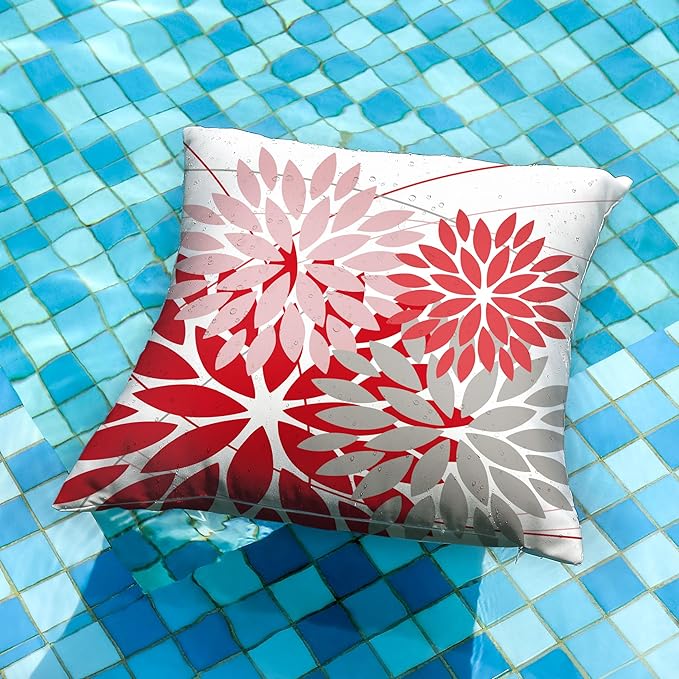 DFXSZ Outdoor Pillow Covers 16x16 Inch Set of 2 Pink Red Grey Flower Decorative Waterproof Summer Outdoor Pillow Covers Valentines Pillow Covers for Patio Funiture Garden Couch 168M16
