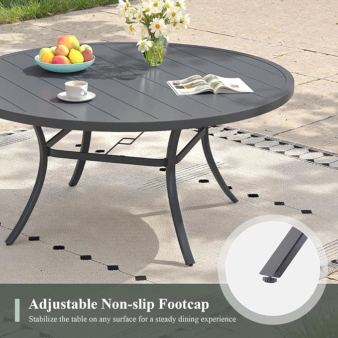 Outdoor Dining Set for 6, 50" Outdoor Dining Table with Umbrella Hole and Padded Textilene Patio Swivel Chairs, 7 Pieces Patio Table and Chairs Set for Garden Backyard, Grey and Dark Grey