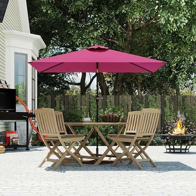 6.5' x 10' Rectangular Patio Umbrella Large Outdoor Market Umbrella w/UV Protection, Push Button Tilt and Crank Lift, Rectangle Table Umbrella for Garden, Deck, Pool, Patio, Rose Pink