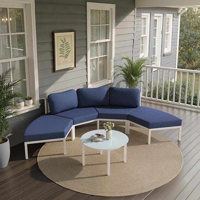 Crestlive Curved Patio Furniture Set, Modular Half Moon 4-Seater Sofa with Round Coffee Table, Aluminum Outdoor Sectional with 4.3" Cushions, All-Weather Couch for Backyard, Deck, Porch, Poolside