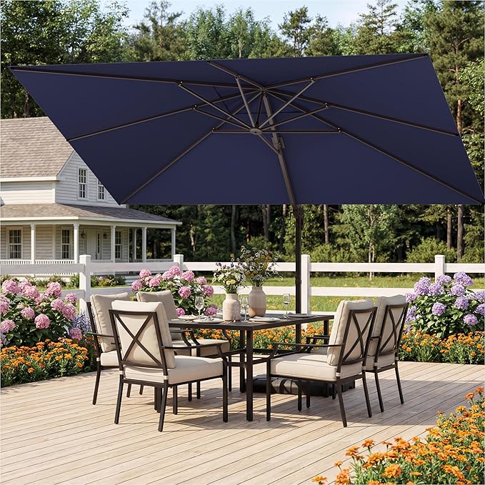 9x12 FT Patio Umbrella, Large Cantilever Rectangular Double Top Heavy Duty Offset Umbrellas with 360° Rotation, Outdoor shade for Garden Deck Pool, Navy