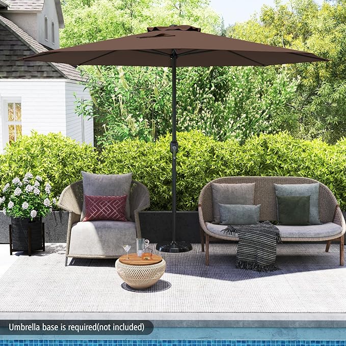 HAPPYGRILL 12 FT Patio Umbrella with Crank Handle, Outdoor Market Umbrella with 8 Sturdy Ribs, Vented Large Table Umbrella, Sun-Protective Canopy for Garden Backyard Deck Pool