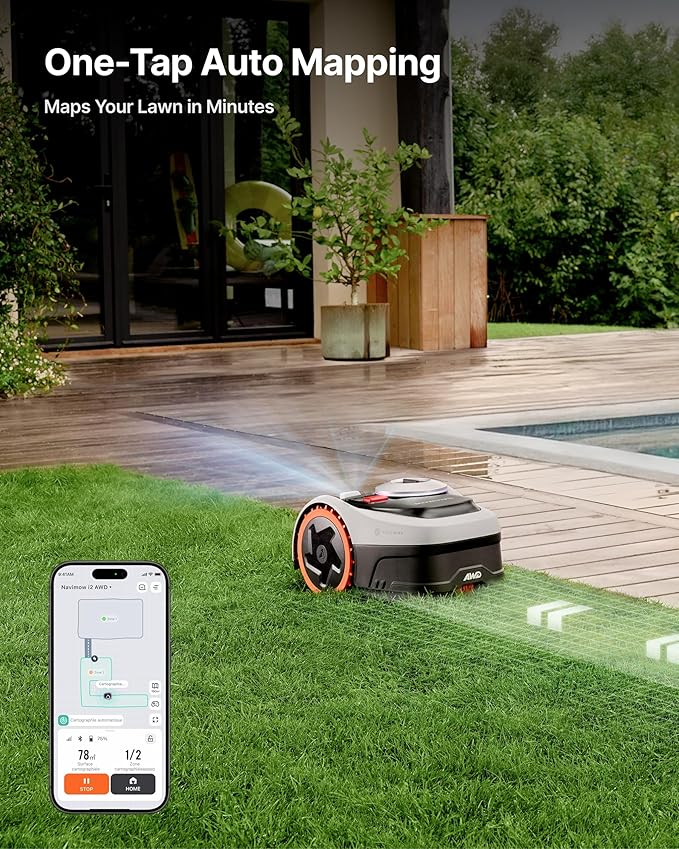 Segway Navimow i206 AWD Robot Lawn Mower (New i105N), Wire-Free Robotic Mower, All-Wheel Drive for 45% Slopes, Auto Mapping, NRTK + Vision, 2–3.6 in Cutting Height, Covers 0.15 Acre