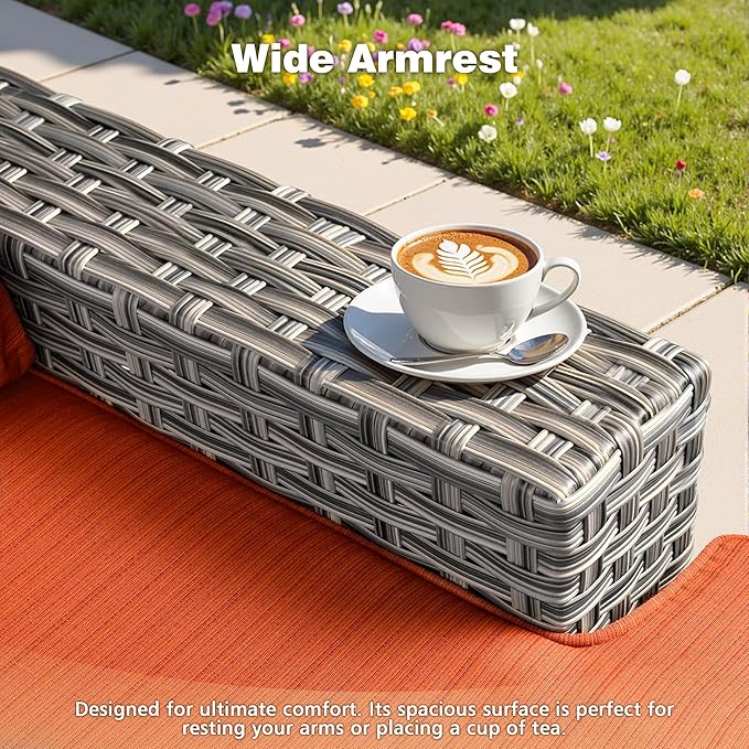 9 Piece Patio Furniture All Weather 7-Seater Outdoor Sectional Sofa with Patio Swivel Chairs and Solar Powered Coffee Table for Porch,Garden,Backyard,Deck(Red)