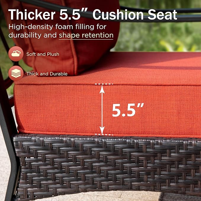 Patio Furniture Set with 56" Fire Pit Table, Premium Outdoor Wicker Metal Frame Furniture with Upgraded Waterproof Thick Cushions for Porch, Poolside, Deck, and Yard