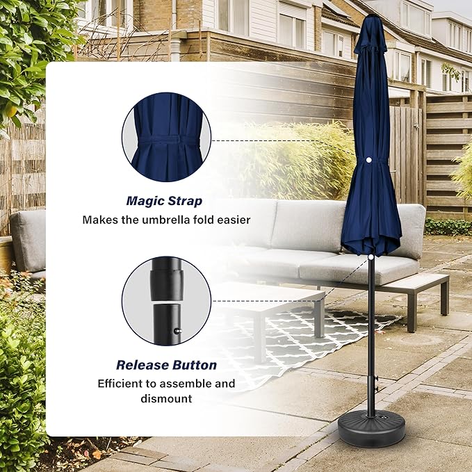 HealSmart 7.5ft Patio Umbrella with Push Button Tilt/Crank, Outdoor Table Market Yard Umbrella, 6 Sturdy Ribs for Garden, Deck, Backyard, Pool