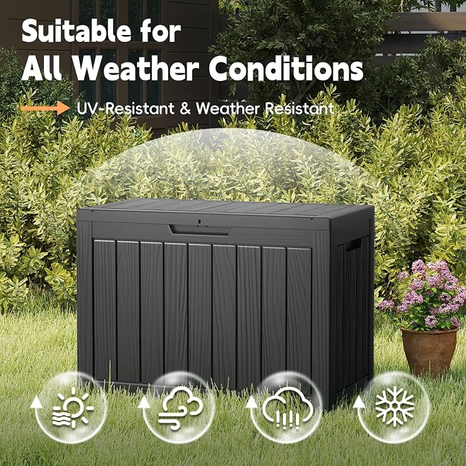 50 Gallon Outdoor Deck Box - Lockable Waterproof Storage Container, Resin Weatherproof Box for Patio Garden Furniture Pool Tools Cushions, Black