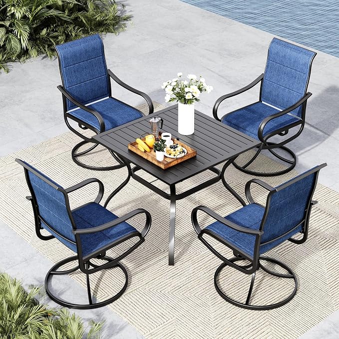 MFSTUDIO Patio Table and Chairs Set of 4, Outdoor Dining Set for Deck/Backyard/Poolside/Garden, 5 Piece Patio Furniture Set with Umbrella Hole