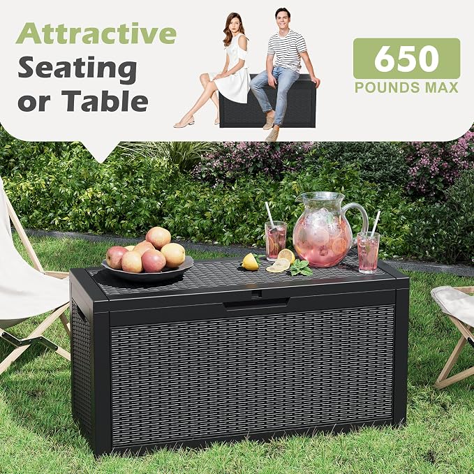 72 Gallon Outdoor Storage Box, Waterproof Resin Deck Box with Lockable Lid – Storage Cabinet for Patio Furniture, Pool Supplies, Garden Tools – Indoor & Outdoor Use