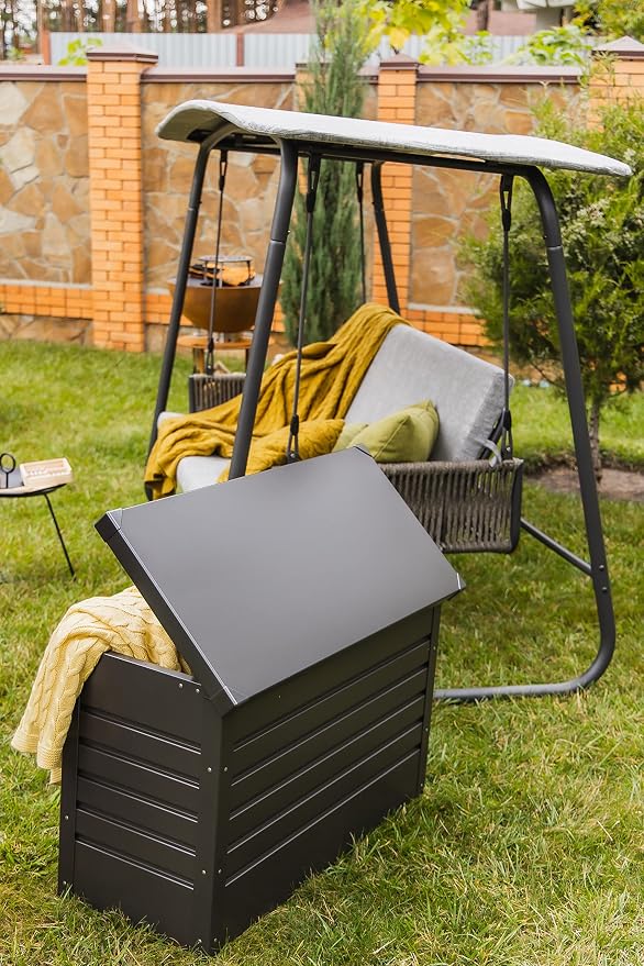 Biohort LeisureTime Metallic Dark Gray Deck Box - 51 Gallon Metal Outdoor Storage, Locking, Waterproof, for Tools, Cushions, Pool & Package Chest, Soft Close Size: 18in x 40in x 25in | 39.7 L x 18 W x 24 H, Durable Outdoor Storage, Locking, Waterproof,...