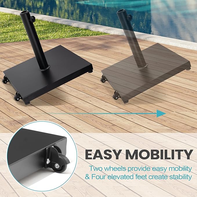 9-10ft Patio Umbrella with Base Included - Outdoor Table Umbrella with 2-Year Fade-Resistant Canopy, 43-lb Heavy-Duty Concrete Umbrella Stand with Wheel for Deck, Porch & Backyard