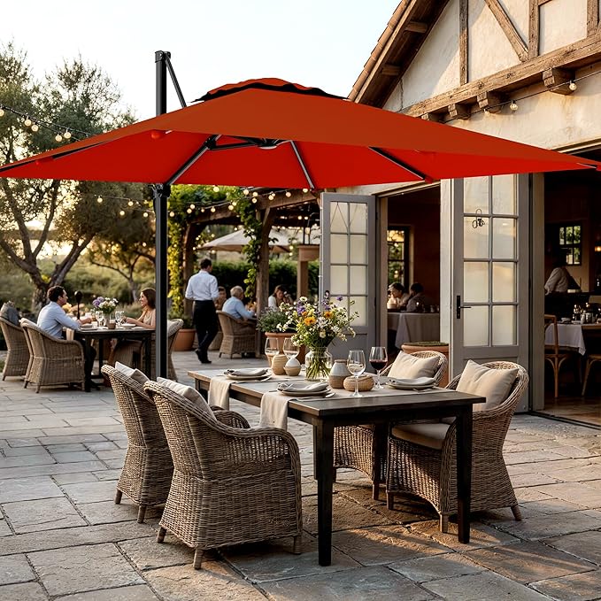 AreShark 8 X 8 FT Cantilever Patio Umbrella, 360-Degree Rotation Round Hanging Offset Umbrella with Crank, Heavy Duty Patio Umbrella for Patio, Pool, Garden, Deck, Orange