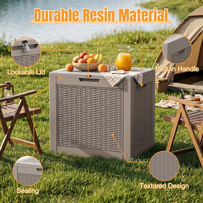 Outdoor Storage Box,38 Gallon Resin Deck Box,Waterproof & UV Resistant Lockable Package Delivery Bin,Toy Cabinet for Indoor & Outdoor