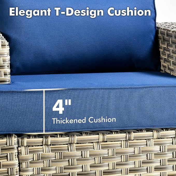Weaxty 9 Pieces Patio Furniture Set, Outdoor Sectional Furniture Sofa Set w/Swivel Rocking Chairs Coffee Table, PE Wicker Modular Couch Conversation Set for Backyard Garden,Navy Blue