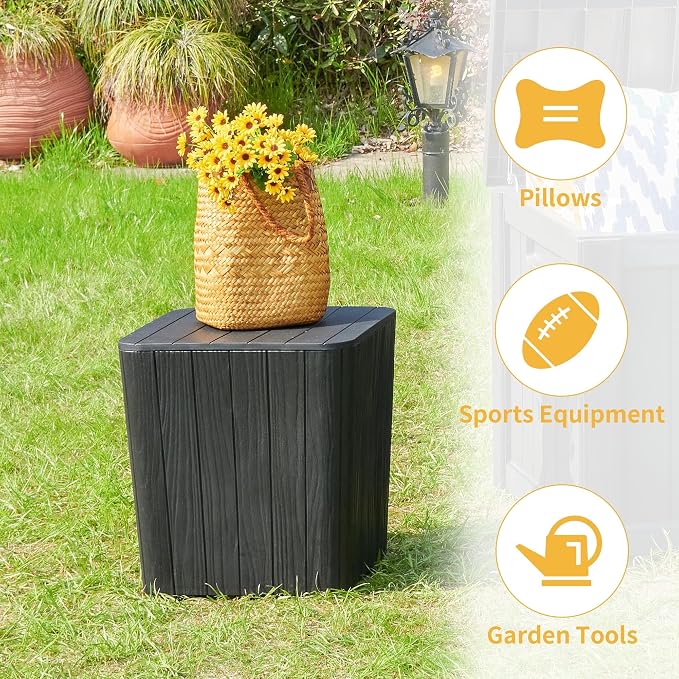11.5 Gallon Outdoor Deck Box Patio Storage Container Resin Side Table Waterproof Cushion Storage Bin for Patio Balcony Garden Black