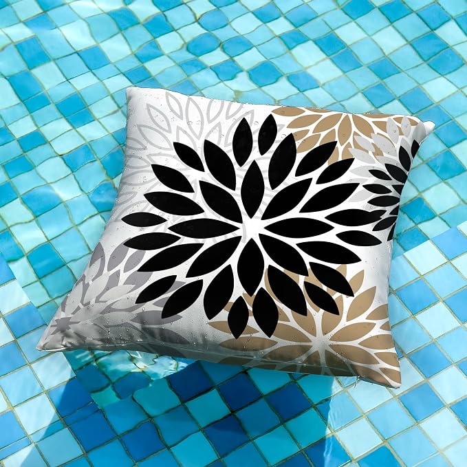 DFXSZ Outdoor Waterproof Pillow Covers 20x20 Set of 2 Black Brown Flower | Spring Summer Waterproof Flower Throw Pillowcases（No Inserts）Outdoor Decor for Patio Funiture Garden Polyester Covers