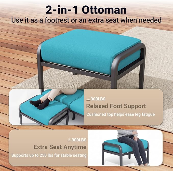 Aluminum Outdoor Patio Furniture Set, 5-Piece Outdoor Sofa with 5.1" Thick Cushions, Outdoor Couch with Ottomans, for Balcony, Porch, Blue