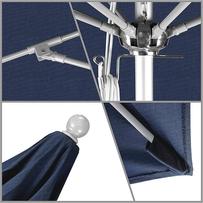 California Umbrella 11' Rd. Venture Series Contract Grade Patio Umbrella, Pulley Open, Silver Finish, Sunbrella Indigo