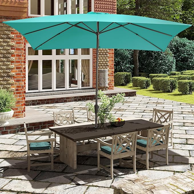 Ayge 8x10FT Large Rectangular Patio Umbrella Outdoor Table Umbrella w/Crank Rectangle Market Umbrella UV Protection for Garden, Deck,Lawn,Yard & Pool,Turquoise