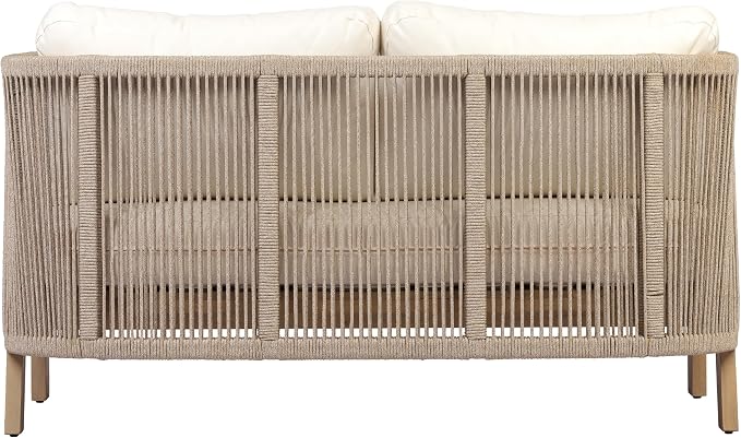 Christopher Knight Home Dalba 4-Seater Patio Furniture Set with Removable Cushion, 5 Piece Outdoor Acacia Wood Conversation Set, Wooden Outdoor Sectional Sofa Set, Beige+Light Teak