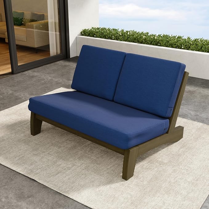 Outdoor Furniture Patio Couch, Weather Resistant Patio Loveseat Sofa Couch with Removable Cushion & Pillows, Teak Wood Frame for Porch & Backyard Seating - Navy