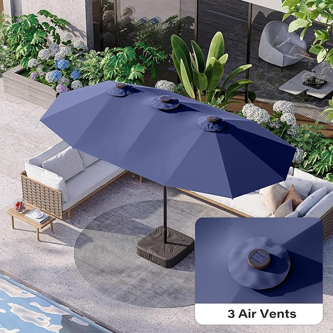 EO Living 13ft Large Patio Umbrella, Double-Sided Rectangle Outdoor Umbrella with Base Included, Table Umbrella for Poolside Deck Market (Navy Blue)