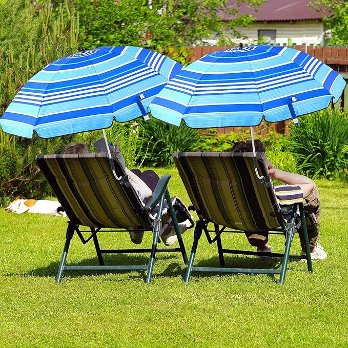 Buryeah 2 Pcs Beach Chair Umbrella Automatic with Universal Adjustable Clamp 44" UPF 50+ Portable Clamp on Beach Chair for Wheelchair Patio Golf Carts Camping