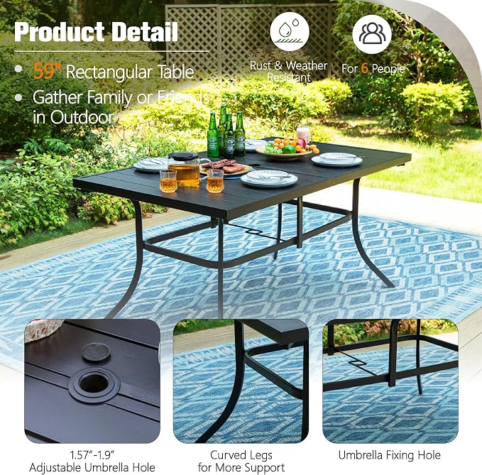Sophia & William 7 Pieces Outdoor Patio Dining Set with 13ft Beige Patio Umbrella for Outside, Metal Patio Table and Rattan Chairs Set with Cushion and 1.6" Adjustable Umbrella Hole