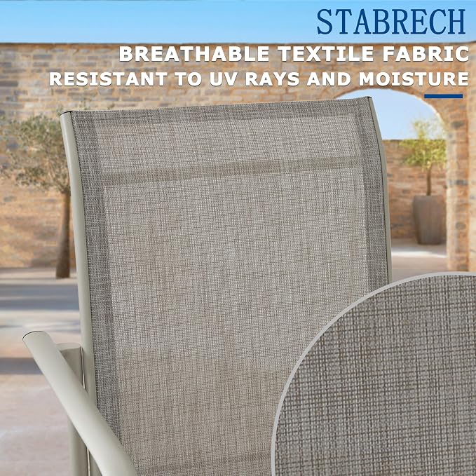 5 Pieces Patio Dining Set for 4, Grey Patio Stackable Chairs and Honey Oak Round Table Set of 4, Outdoor Furniture Set with Sling Support for Outside, Garden