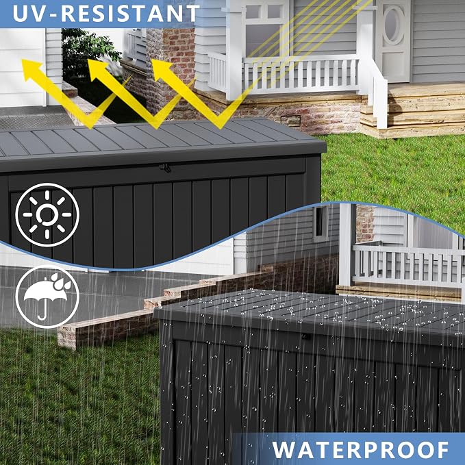 deck box,XXL 230 gallon Resin Large outdoor storage box waterproof and sunproof Loackable Suitable for patio furniture and outdoor garden tool storage（black）
