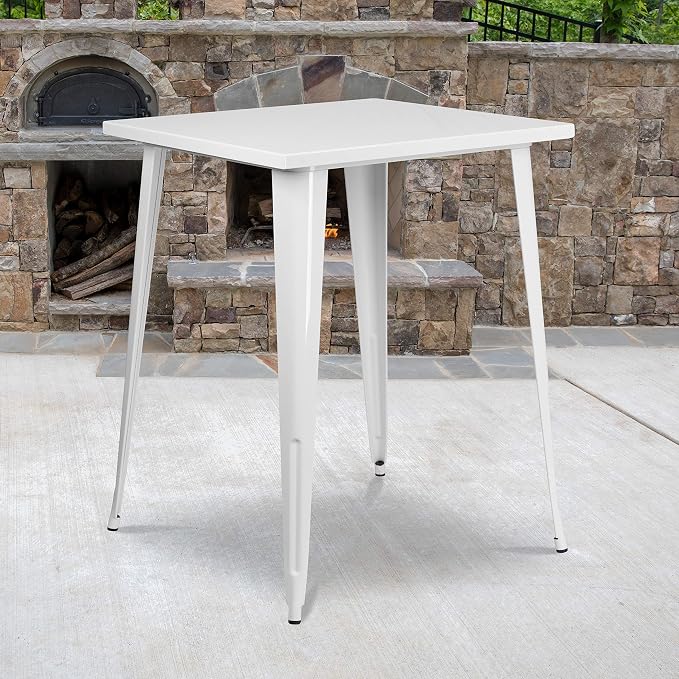 Flash Furniture Nolan Commercial Grade 31.5" Square White Metal Indoor-Outdoor Bar Height Table