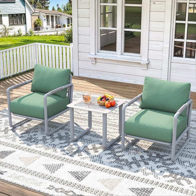 3-Piece Modern Aluminum Patio Sofa Set with Coffee Table, Deep Seating Conversation Set Featuring 6.5" Cushions, All-Weather for Garden, Balcony, Poolside (White)
