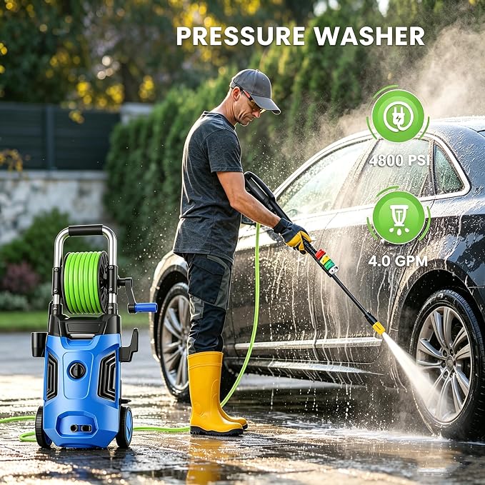 Pressure Washer 4800PSI, Power Washer with with 33ft Pressure Hose, 4 Nozzle and Foam Cannon, Powerwashers for Home, Cars, Patio, Blue