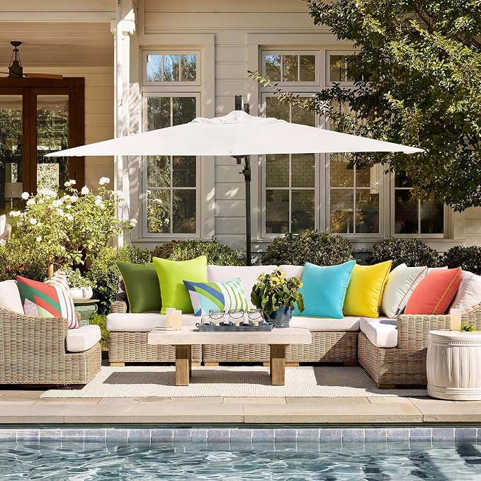Phantoscope Pack of 2 Outdoor Waterproof Throw Pillow Covers with Contrast Piping, Decorative Square Cushion Case Patio Pillows for Couch Tent, Sky Blue 18x18 inches