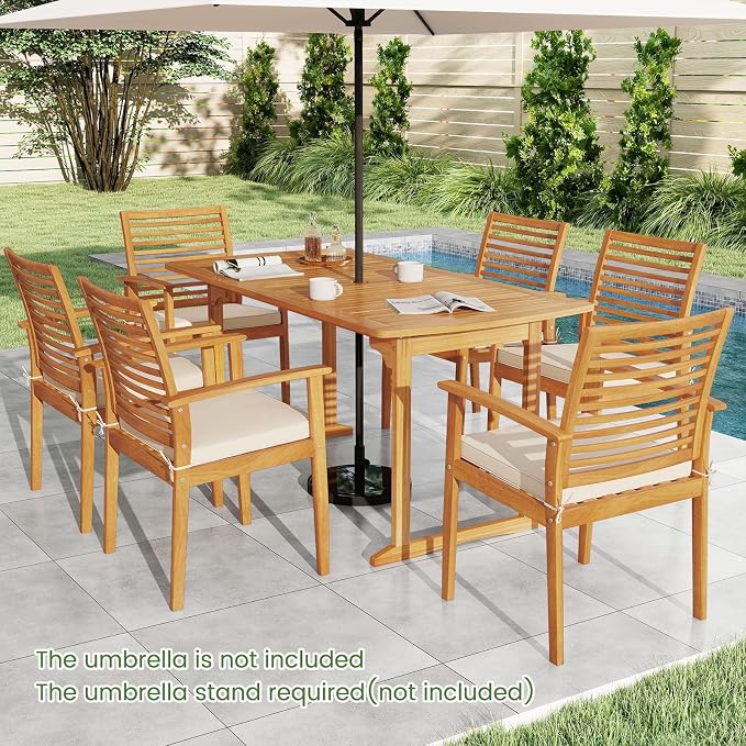 Tangkula 63-Inch Acacia Wood Outdoor Dining Table, 4-6 People Large Patio Table with Umbrella Hole & Slatted Tabletop, Rectangular Outside Table for Backyard, Garden, Porch, Deck