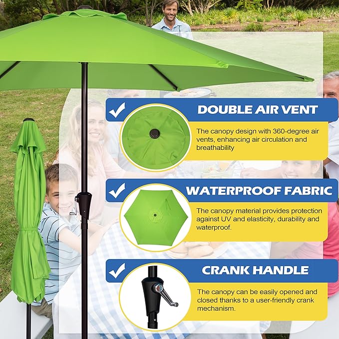 Sunnyglade 9FT Outdoor Patio Umbrella, Market & Table Umbrella with 6 Sturdy Ribs and Crank System, Fade-resistant & Waterproof for Garden Backyard Poolside Deck