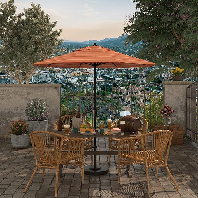 California Umbrella 7.5' Rd Aluminum Patio Umbrella, Crank Lift, Auto Tilt, Black Finish