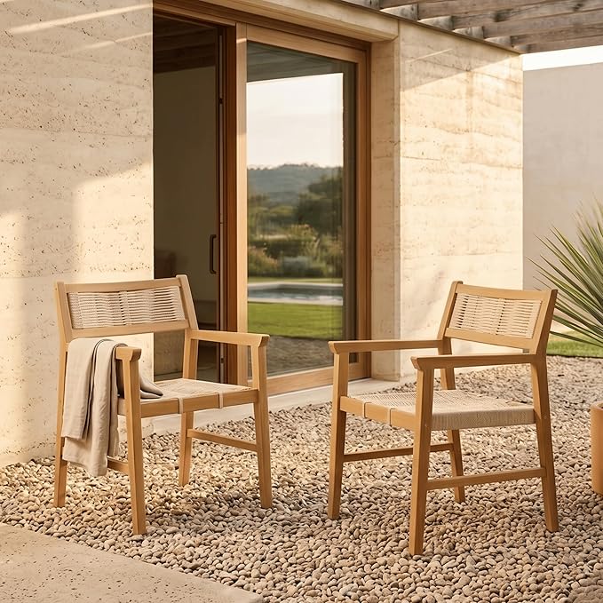 NTC Terra 6 Pieces Solid Wood Armchairs with Handwoven Rope Seat & Back, Indoor & Outdoor Dining Chairs for Patio Dining Sets, Modern Patio Chairs with Arms, Easy Assembly, Natural