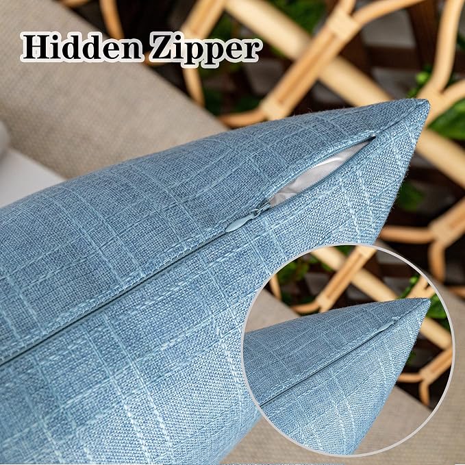 Kevin Textile Outdoor Waterproof 14”x24” Pillow Covers 2 Pack, Light Blue | Water Resistant, Soft Faux Linen-cotton Yarn-dyed Woven Texture Throw Pillow Covers for Tent Patio Garden Couch Sofa