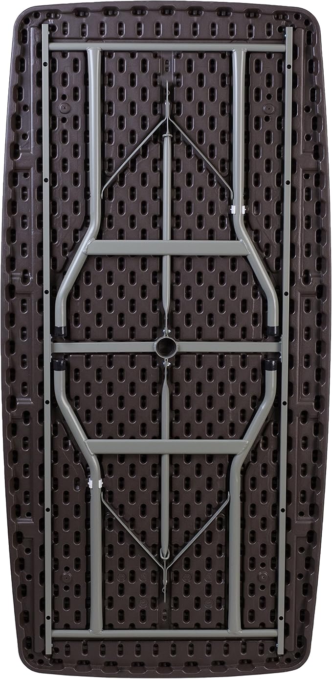 Flash Furniture Elon 5.62-Foot Brown Rattan Indoor-Outdoor Plastic Folding Table with Umbrella Hole