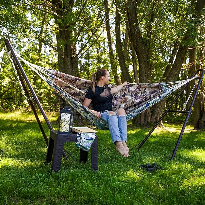 Sunnydaze Jacquard Double Hammock - Large 2-Person Hammock for Outdoors - White-Capped Waves