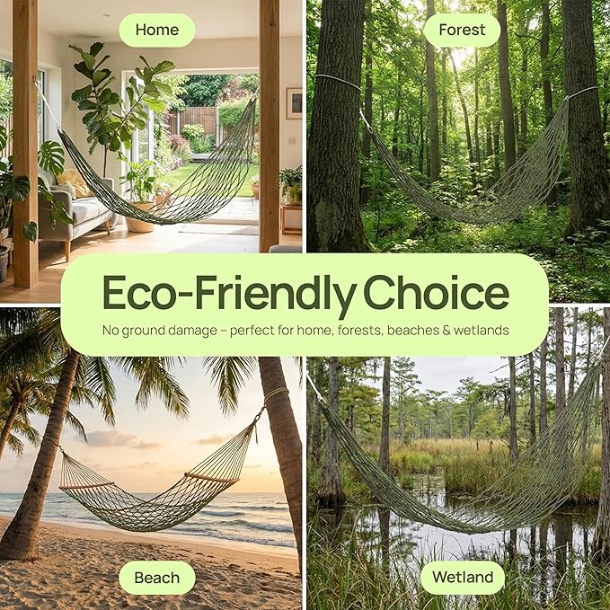 Gardenised Portable Rope Hammock with Hanging Cords & Carry Bag Lightweight Compact Outdoor Design for Camping Hiking Travel Beach Backyard Patio Balcony Garden & Napping, Olive Green Net Hammock
