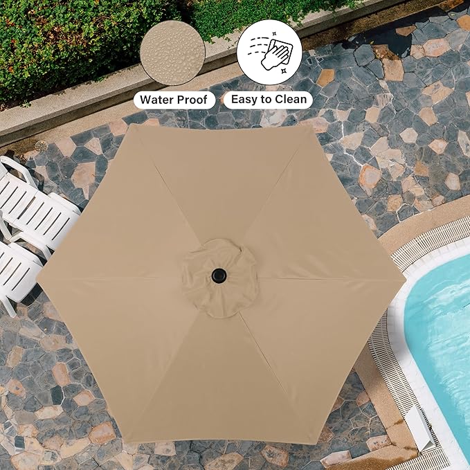 Simple Deluxe 7.5ft Patio Umbrella Outdoor Table Market Yard Umbrella with Push Button Tilt/Crank, 6 Sturdy Ribs for Garden, Deck, Backyard, Pool, Tan