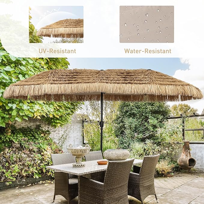 13ft Thatch Umbrella Tiki Bench umbrella With Crank, Water-resistant for Bench, Patio,Pool