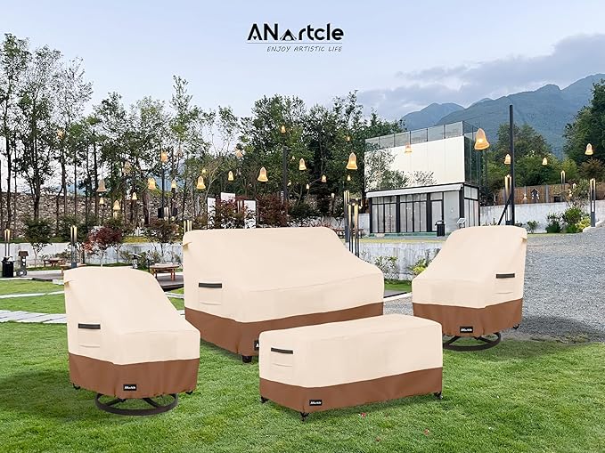 ANartcle 2-Seater Patio Loveseat Cover,60W x 34D x 30H Inches Outdoor Couch Cover,100% Waterproof Heavy Duty Outdoor Sofa Covers,Patio Furniture Covers,Beige&Brown