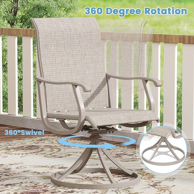 DIFY Outdoor Dining Set for 8, 9 Piece Patio Table and Chairs Set, Swivel Patio Dining Chairs with Textilene Fabric & 63" Round Metal Dining Table with Umbrella Hole, for Garden Backyard, Sandshell