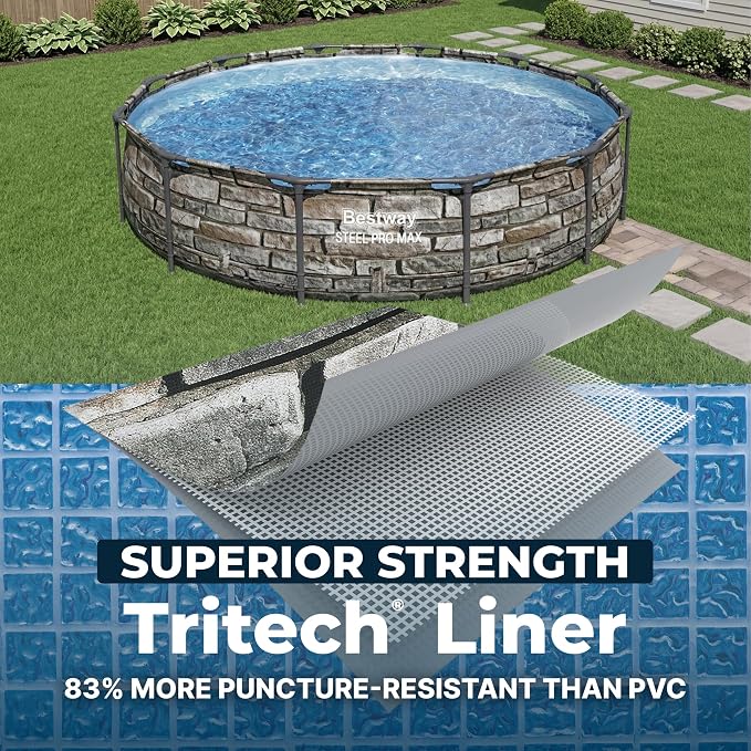 Bestway Steel Pro MAX 12' x 30" Above Ground Pool, Round Metal Frame Outdoor Swimming Pool Set with Filter Pump & Type I Cartridge, Stone Print