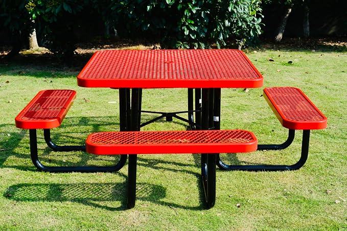 Heavy Duty 46" Steel Square Picnic Table,Expanded, Metal Outdoor Table (Red)