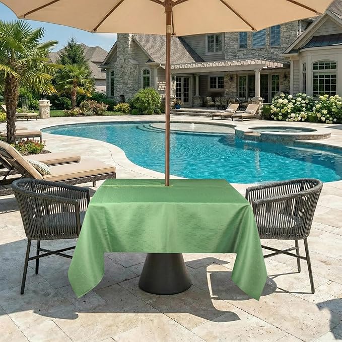 Outdoor Tablecloth Wrinkle-Free Stain Resistant Waterproof Polyester Fabric Table Cover with Zipper Umbrella Hole for Picnic/Party/Dinner/Garden(60×60inch Square,Zippered,Olive Green)